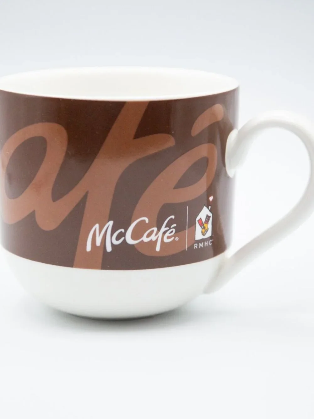 NEW - McDonald's McCafe BLUE GOLD BROWN Wide Coffee Tea Mug Cup With Hearts Logo